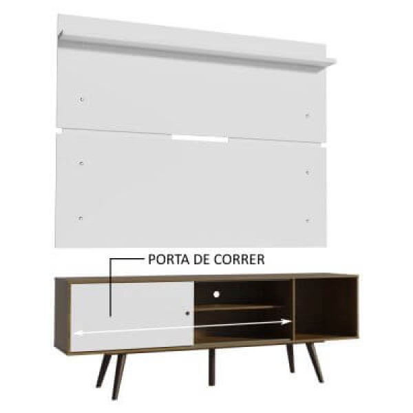 Encontraproduto.com.br - Rack Madesa Cairo e Painel para TV até 65 Polegadas com Pés de Madeira Rustic/Branco 6E9B