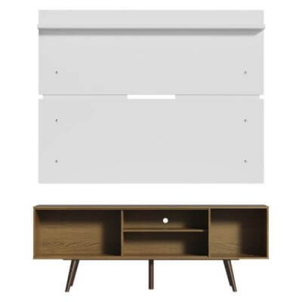 Encontraproduto.com.br - Rack Madesa Cairo e Painel para TV até 65 Polegadas com Pés de Madeira Rustic/Branco 6E9B