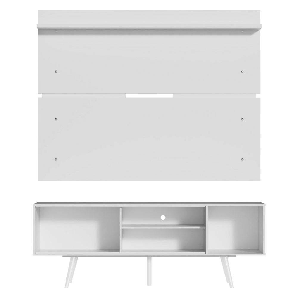 Encontraproduto.com.br - Rack Madesa Cairo e Painel para TV até 65 Polegadas com Pés de Madeira Branco/Rustic 9B09