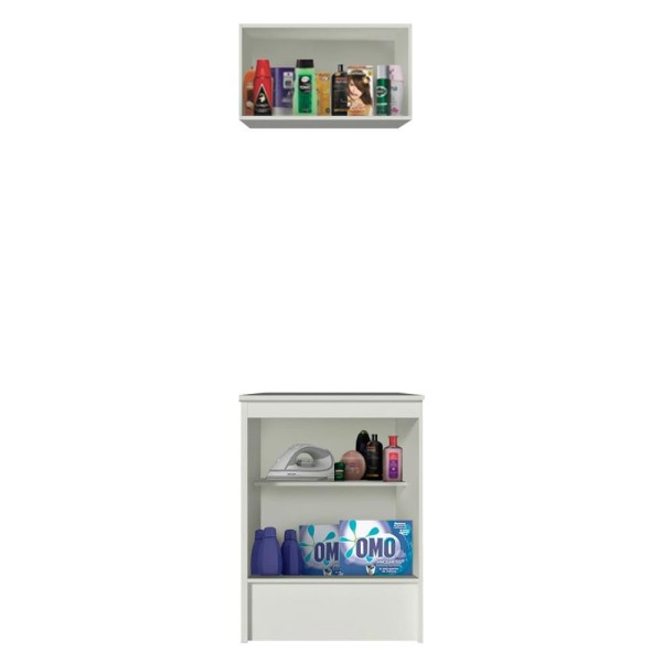 Encontraproduto.com.br - Kit Área de Serviço Madesa Topazio 60 cm com Armário e Balcão Branco