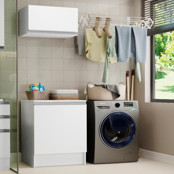 Encontraproduto.com.br - Kit Área de Serviço Madesa Topazio 60 cm com Armário e Balcão Branco