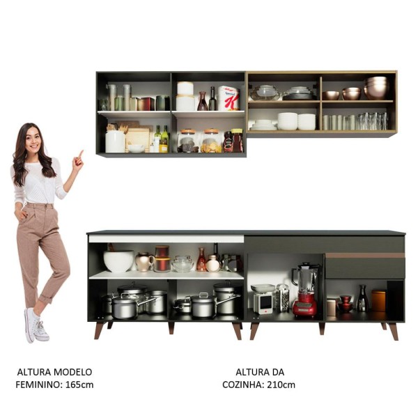 Encontraproduto.com.br - Armário De Cozinha Completa Modulada Madesa Reims Com Armário E Balcão Para Cooktop Cor Preto/rustic Grrm240001d8