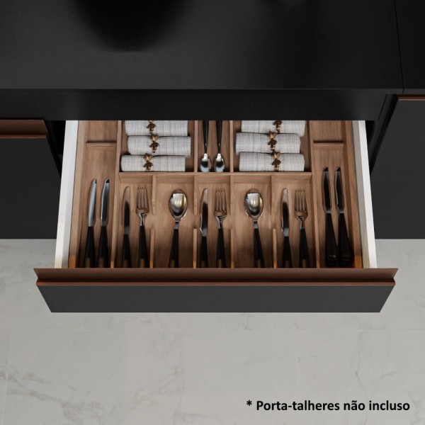 Encontraproduto.com.br - Armário De Cozinha Completa Modulada Madesa Reims Com Armário E Balcão Para Cooktop Cor Preto/rustic Grrm240001d8