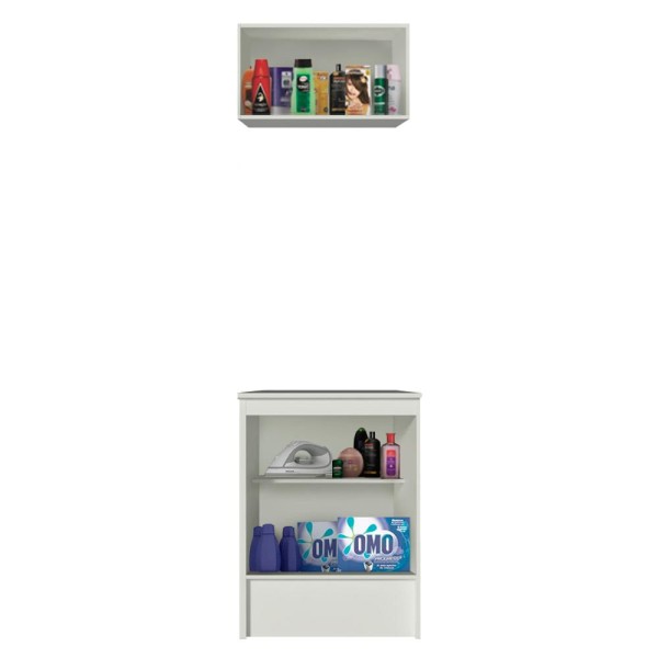 Encontraproduto.com.br - Kit Área de Serviço Madesa Topazio 60 cm com Armário e Balcão Branco/Rustic