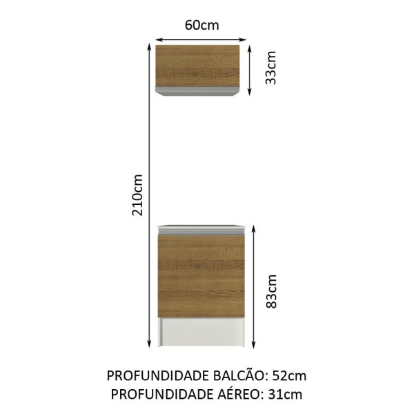 Encontraproduto.com.br - Kit Área de Serviço Madesa Topazio 60 cm com Armário e Balcão Branco/Rustic