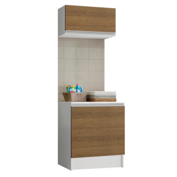 Encontraproduto.com.br - Kit Área de Serviço Madesa Topazio 60 cm com Armário e Balcão Branco/Rustic