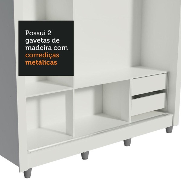 Encontraproduto.com.br - Guarda-Roupa Casal Madesa Lyon 3 Portas de Correr com Espelhos 2 Gavetas com Pés Branco/Rustic