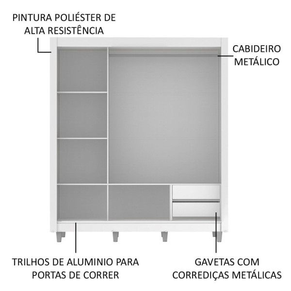 Encontraproduto.com.br - Guarda-Roupa Casal Madesa Lyon 3 Portas de Correr com Espelhos 2 Gavetas com Pés Branco/Rustic