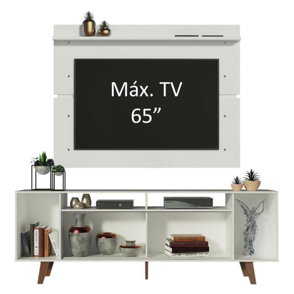 Encontraproduto.com.br - Rack Madesa Cancun com Pés e Painel para TV até 65 Polegadas Branco/Rustic 9B9B