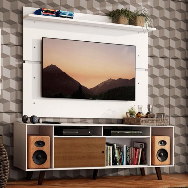 Encontraproduto.com.br - Rack Madesa Cancun com Pés e Painel para TV até 65 Polegadas Branco/Rustic 9B9B