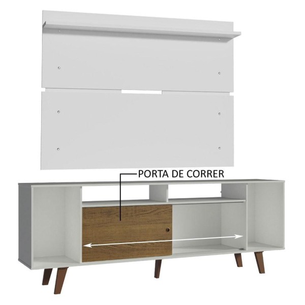 Encontraproduto.com.br - Rack Madesa Cancun com Pés e Painel para TV até 65 Polegadas Branco/Rustic 9B9B