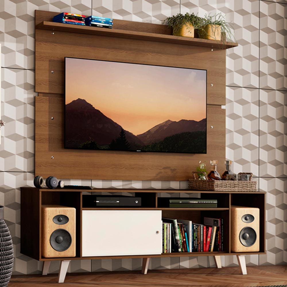Rack Madesa Cancun com Pés e Painel para TV até 65 Polegadas Rustic/Branco 6E6E