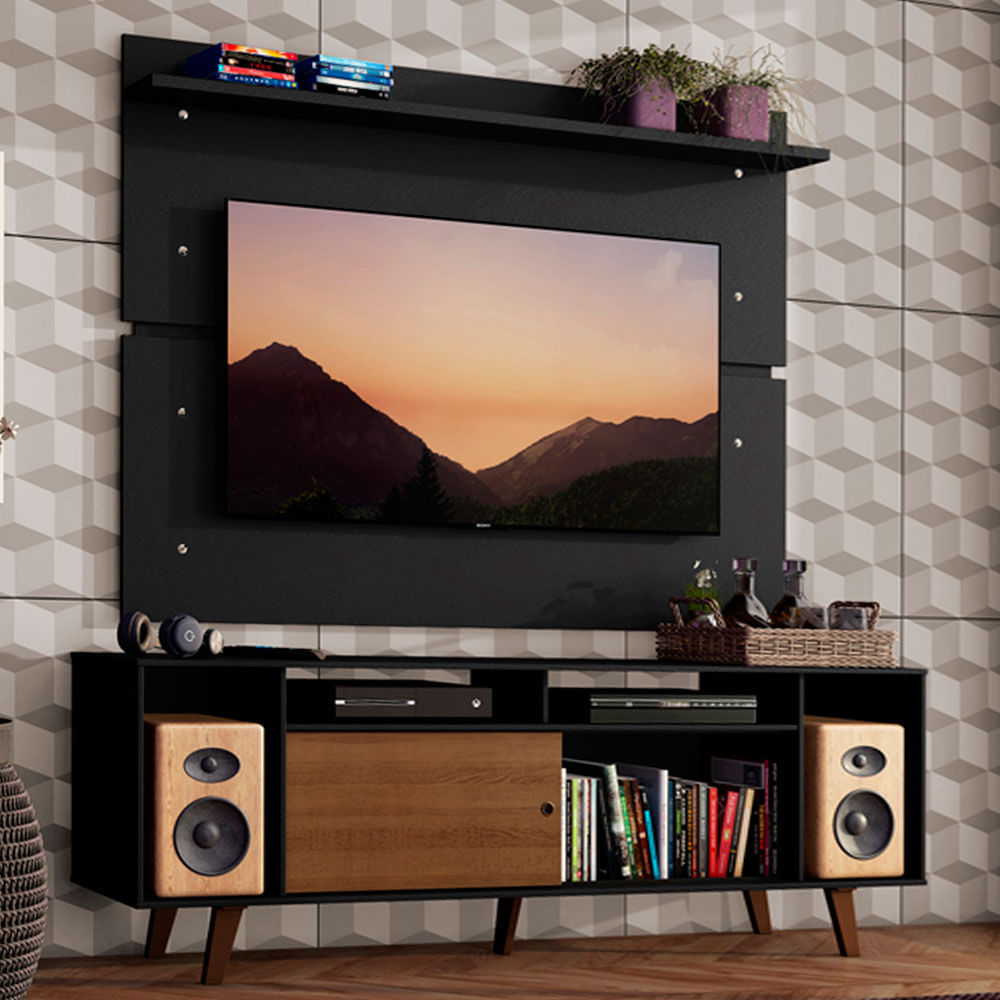 Rack Madesa Cancun com Pés e Painel para TV até 65 Polegadas Rustic/Preto D8D8