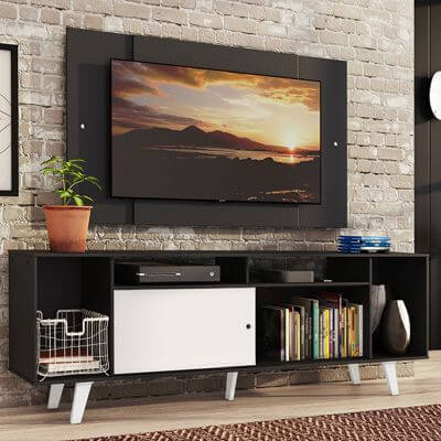 Rack Madesa Cancun com Pés e Painel para TV até 58 Polegadas Preto/Branco 7777