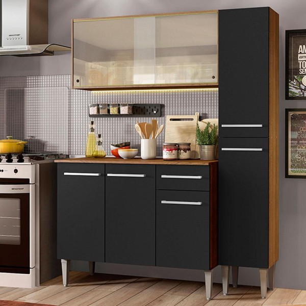 Encontraproduto.com.br - Armário de Cozinha Compacta 137cm Rustic/Preto Emilly Force Madesa 02