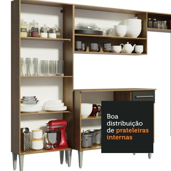 Encontraproduto.com.br - Cozinha Completa Madesa Emilly Fire com Balcão e Armário Aéreo Reflex - Rustic/Preto