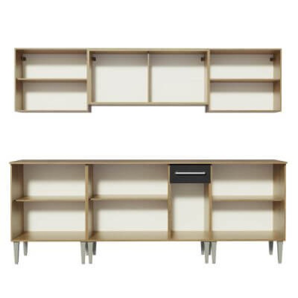 Encontraproduto.com.br - Cozinha Completa Madesa Emilly Fire com Balcão e Armário Aéreo Reflex - Rustic/Preto