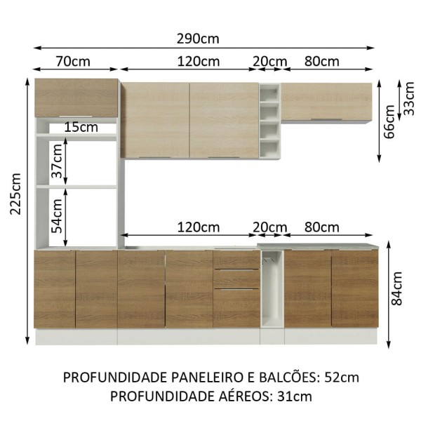 Encontraproduto.com.br - Cozinha Completa Madesa Stella 290001 com Armário e Balcão Branco/Rustic/Saara