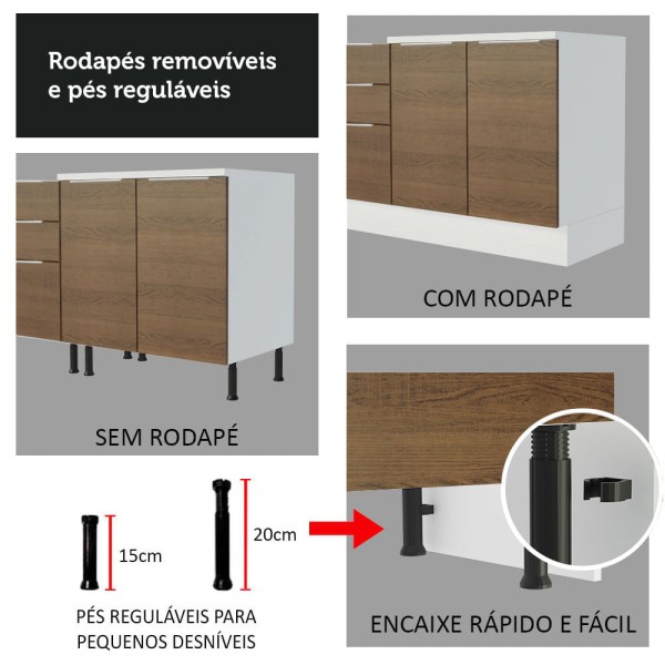 Encontraproduto.com.br - Cozinha Completa Madesa Stella 290001 com Armário e Balcão Branco/Rustic/Saara