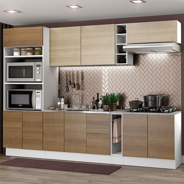 Encontraproduto.com.br - Cozinha Completa Madesa Stella 290001 com Armário e Balcão Branco/Rustic/Saara