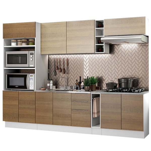 Encontraproduto.com.br - Cozinha Completa Madesa Stella 290001 com Armário e Balcão Branco/Rustic/Saara