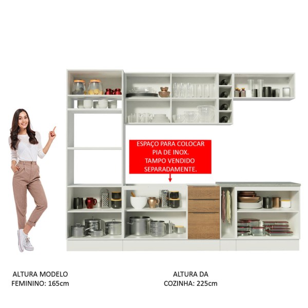 Encontraproduto.com.br - Cozinha Completa Madesa Stella 290001 com Armário e Balcão Branco/Rustic/Saara