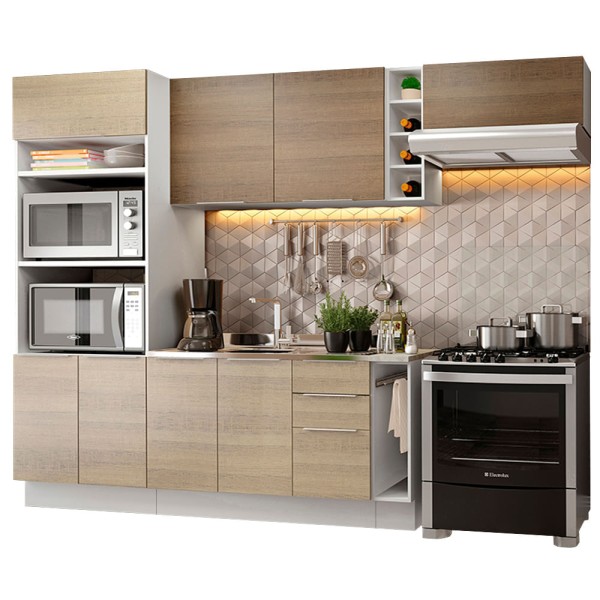 Encontraproduto.com.br - Cozinha Completa Madesa Stella 290002 com Armário e Balcão Branco/Rustic/Saara