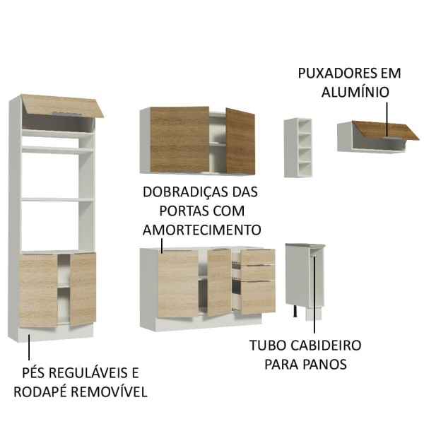 Encontraproduto.com.br - Cozinha Completa Madesa Stella 290002 com Armário e Balcão Branco/Rustic/Saara