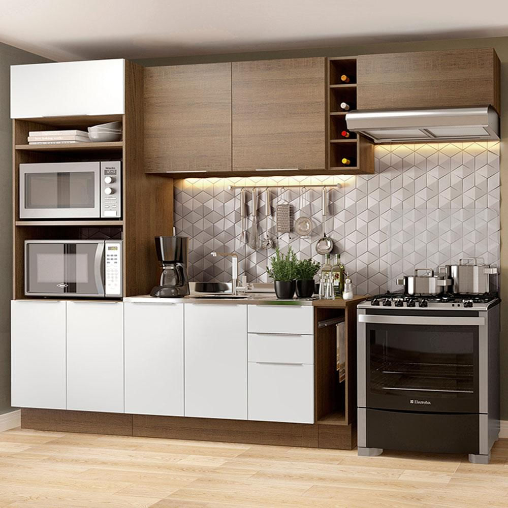 Cozinha Completa Madesa Stella 290002 com Armário e Balcão Rustic/Branco