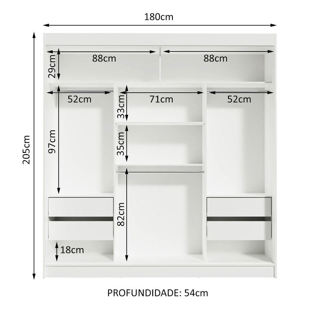 Encontraproduto.com.br - Guarda-Roupa Casal Madesa Reno 3 Portas de Correr com Espelhos Branco/Rustic