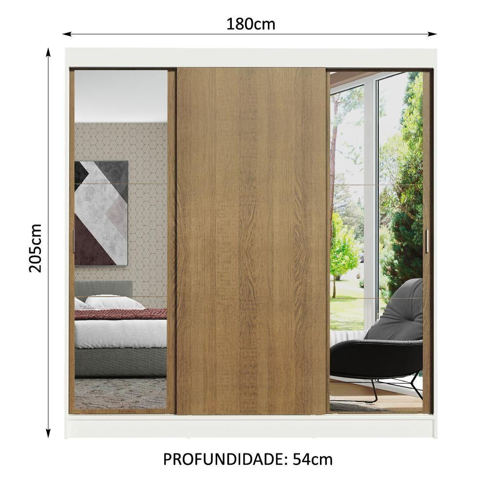 Encontraproduto.com.br - Guarda-Roupa Casal Madesa Reno 3 Portas de Correr com Espelhos Branco/Rustic