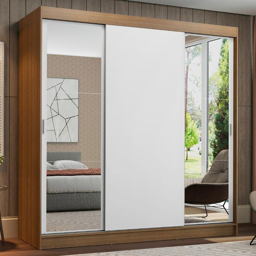 Encontraproduto.com.br - Guarda-Roupa Casal Madesa Reno 3 Portas de Correr com Espelhos Rustic/Branco
