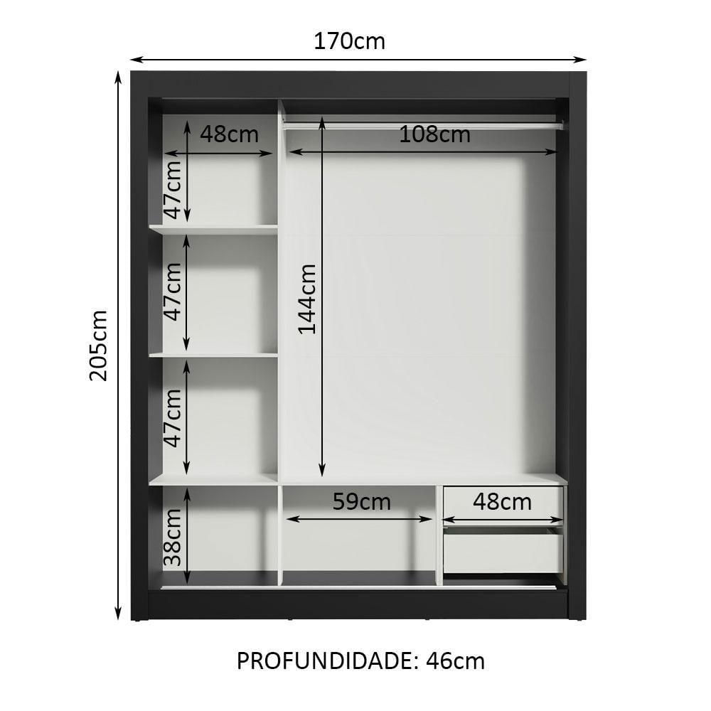 Guarda-roupa Casal Madesa Lyon 3 Portas C Espelhos 2 Gav Pb Cor Preto/branco