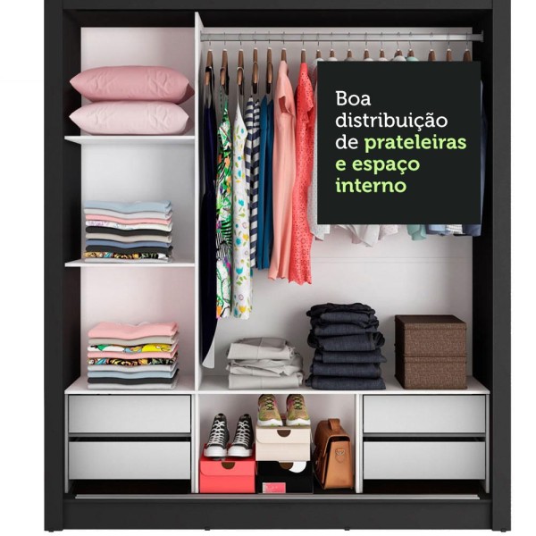 Encontraproduto.com.br - Guarda-Roupa Casal Madesa Lyon Plus 3 Portas de Correr com Espelhos 4 Gavetas Preto/Branco