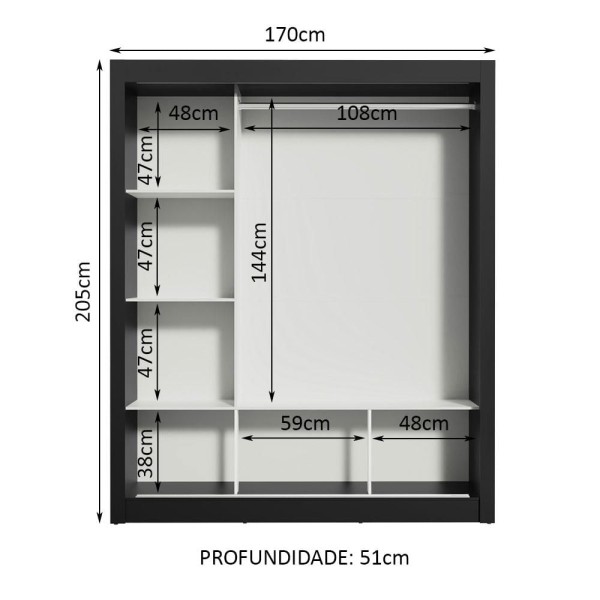 Encontraproduto.com.br - Guarda-Roupa Casal Madesa Mônaco 3 Portas de Correr com Espelhos Preto/Rustic