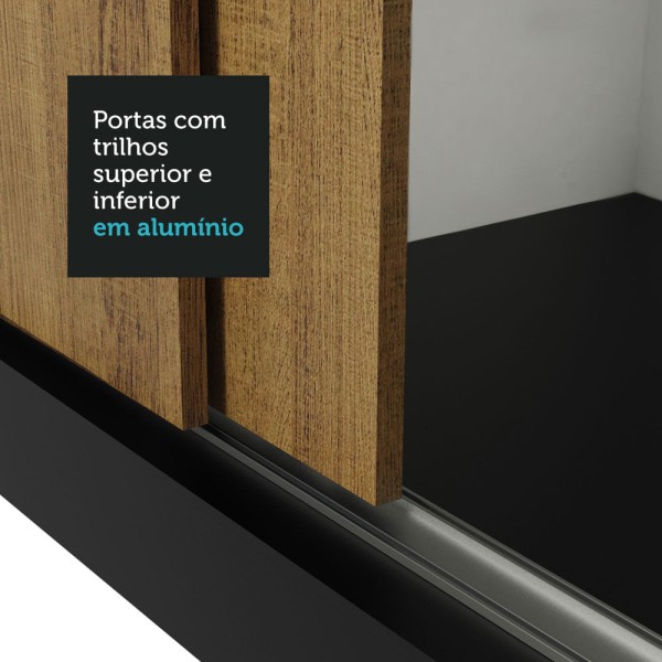 Encontraproduto.com.br - Guarda-Roupa Casal Madesa Mônaco 3 Portas de Correr com Espelhos Preto/Rustic