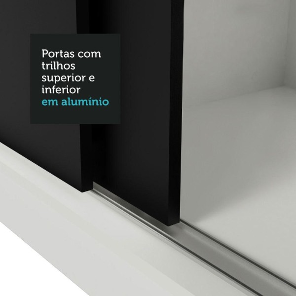 Encontraproduto.com.br - Guarda-Roupa Casal Madesa Lyon 3 Portas de Correr 2 Gavetas Branco/Preto