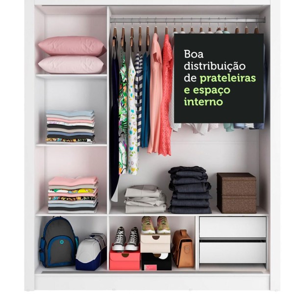Encontraproduto.com.br - Guarda-Roupa Casal Madesa Lyon 3 Portas de Correr 2 Gavetas Branco/Preto