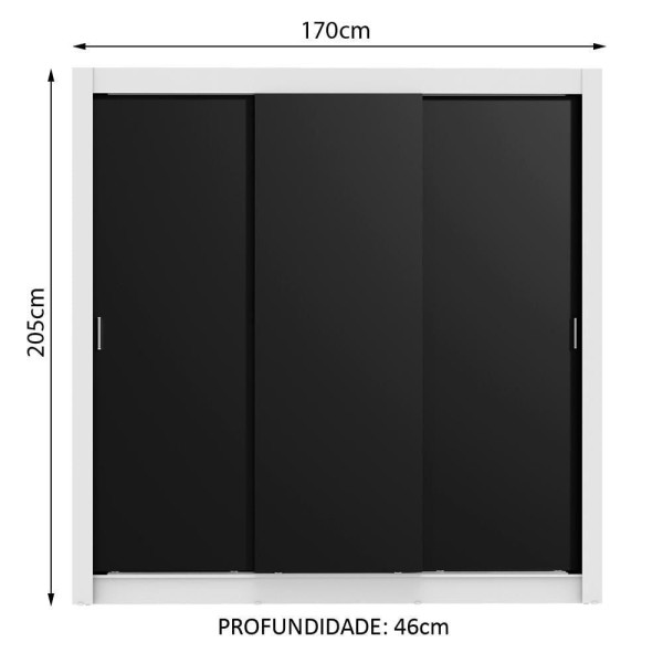 Encontraproduto.com.br - Guarda-Roupa Casal Madesa Lyon 3 Portas de Correr 2 Gavetas Branco/Preto