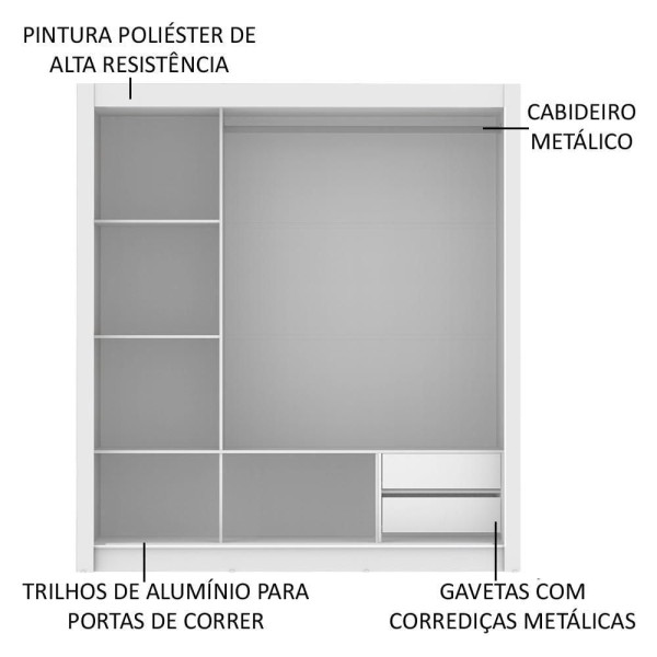 Encontraproduto.com.br - Guarda-Roupa Casal Madesa Lyon 3 Portas de Correr 2 Gavetas Branco/Preto