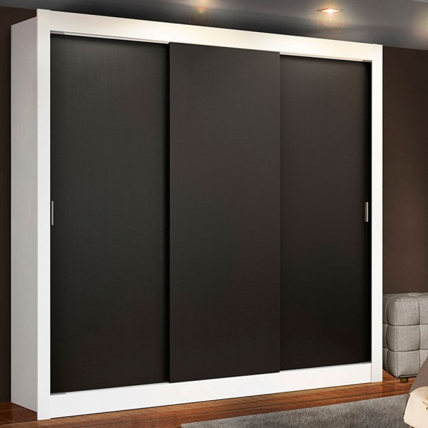 Guarda-Roupa Casal Madesa Lyon 3 Portas de Correr 2 Gavetas Branco/Preto