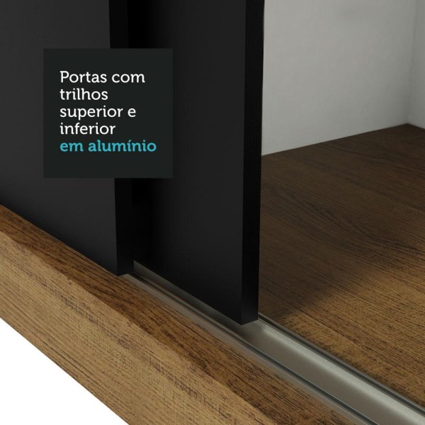 Encontraproduto.com.br - Guarda-Roupa Casal Madesa Mônaco 3 Portas de Correr com Espelhos Rustic/Preto