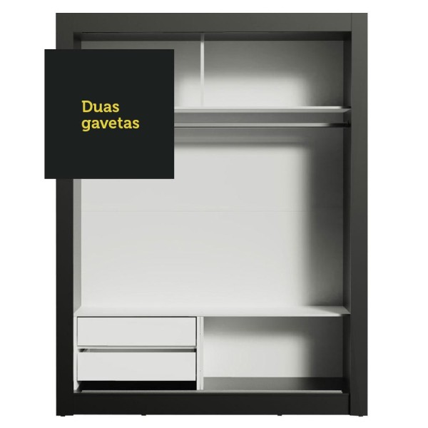 Encontraproduto.com.br - Guarda-Roupa Solteiro Madesa Dallas 2 Portas de Correr com Espelho 2 Gavetas Preto/Rustic