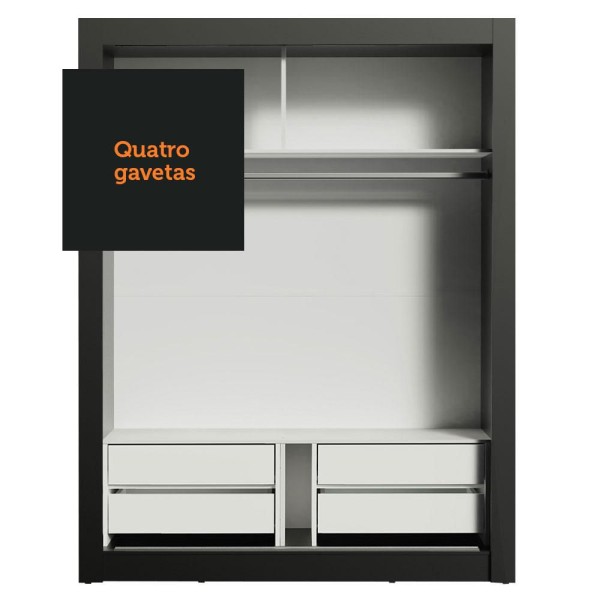 Encontraproduto.com.br - Guarda-Roupa Solteiro Madesa Dallas Plus 2 Portas de Correr com Espelho 4 Gavetas Preto/Branco