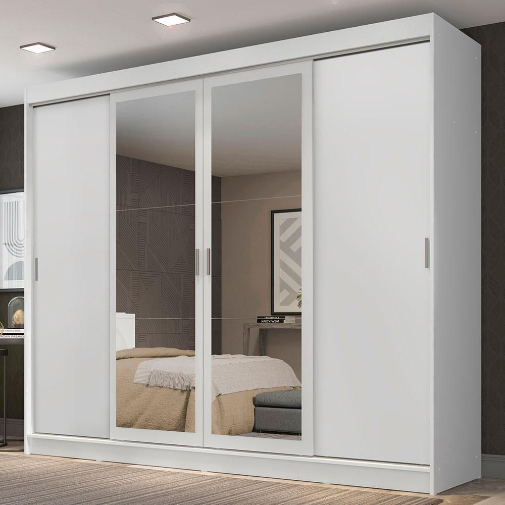 Encontraproduto.com.br - Guarda-Roupa Casal Madesa Austin 4 Portas de Correr com Espelhos 3 Gavetas Branco