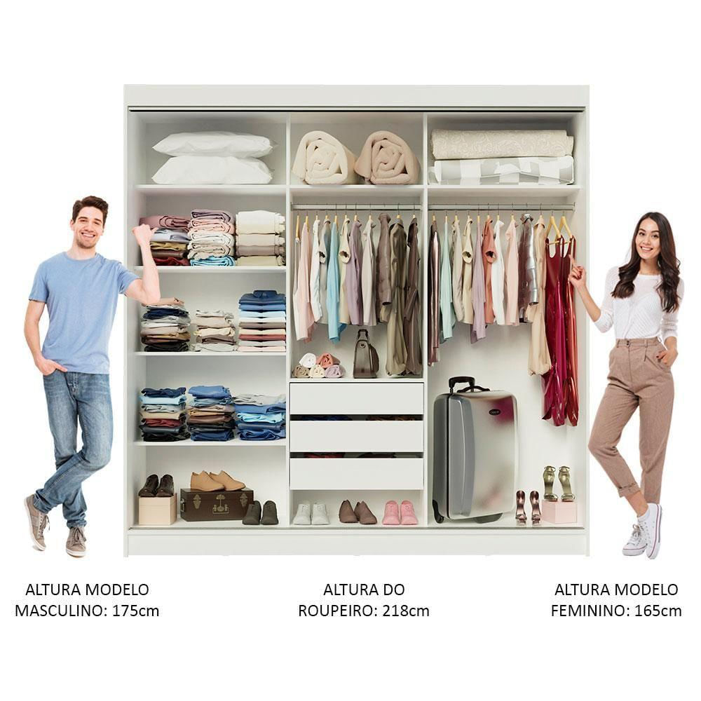 Encontraproduto.com.br - Guarda-Roupa Casal Madesa Austin 4 Portas de Correr com Espelhos 3 Gavetas Branco