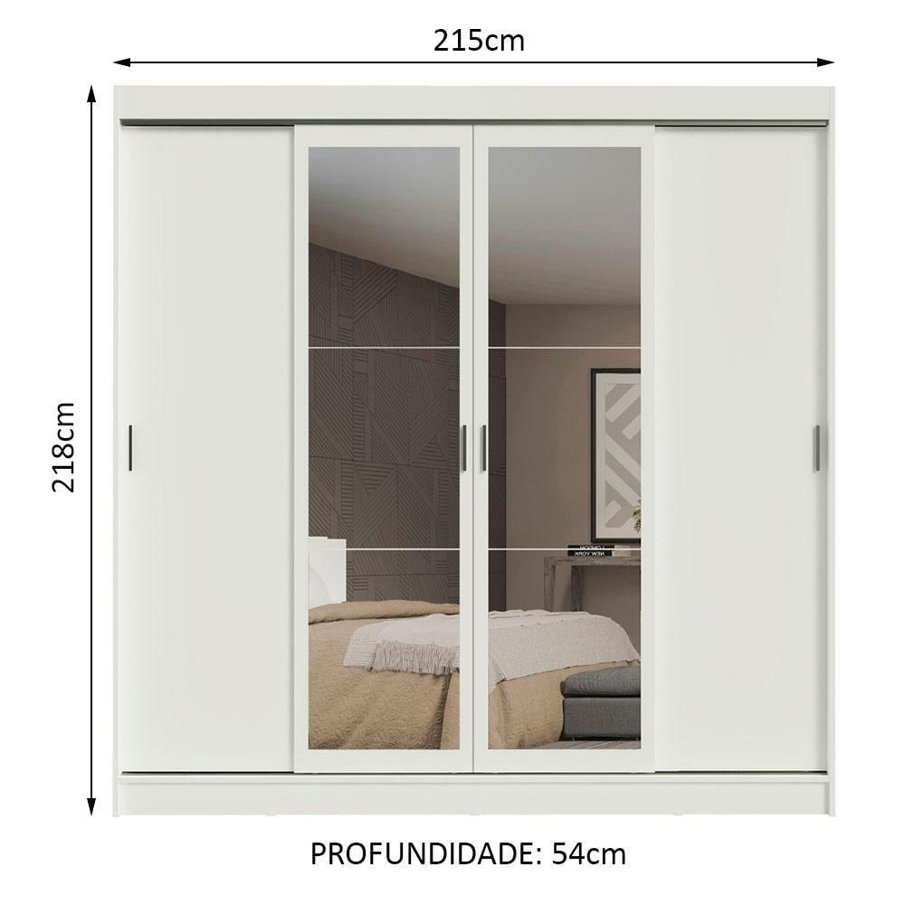 Encontraproduto.com.br - Guarda-Roupa Casal Madesa Austin 4 Portas de Correr com Espelhos 3 Gavetas Branco