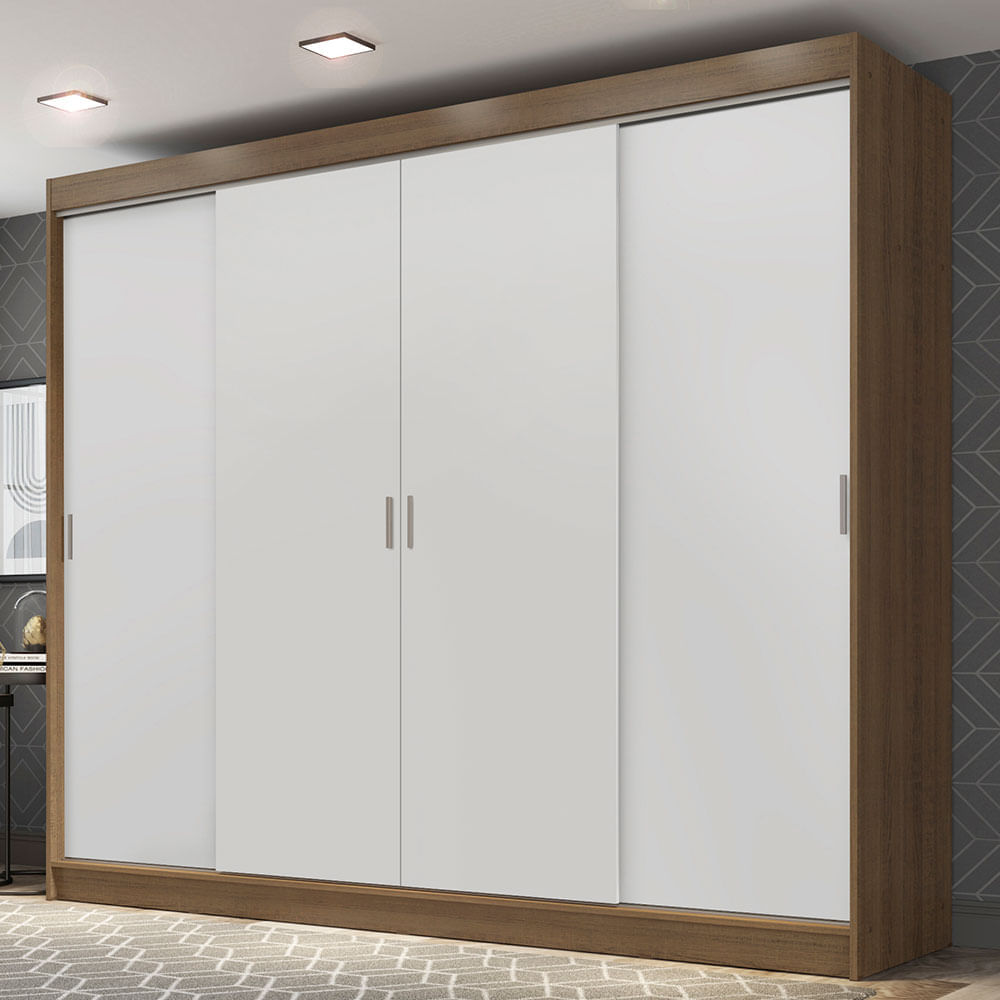 Encontraproduto.com.br - Guarda-Roupa Casal Madesa Austin 4 Portas de Correr 3 Gavetas Rustic/Branco