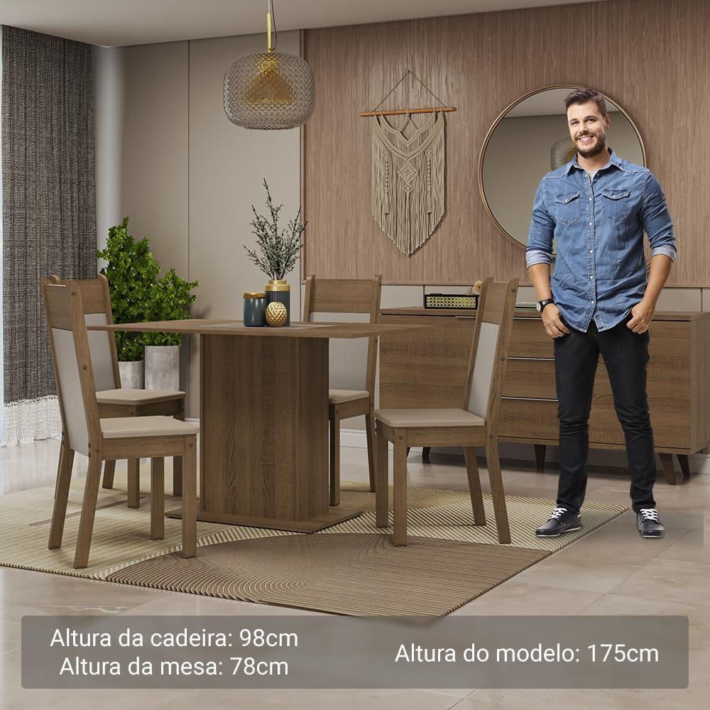 Encontraproduto.com.br - Conjunto Sala de Jantar Mesa Tampo de Madeira 4 Cadeiras Rustic/Crema/Bege Sheila Madesa