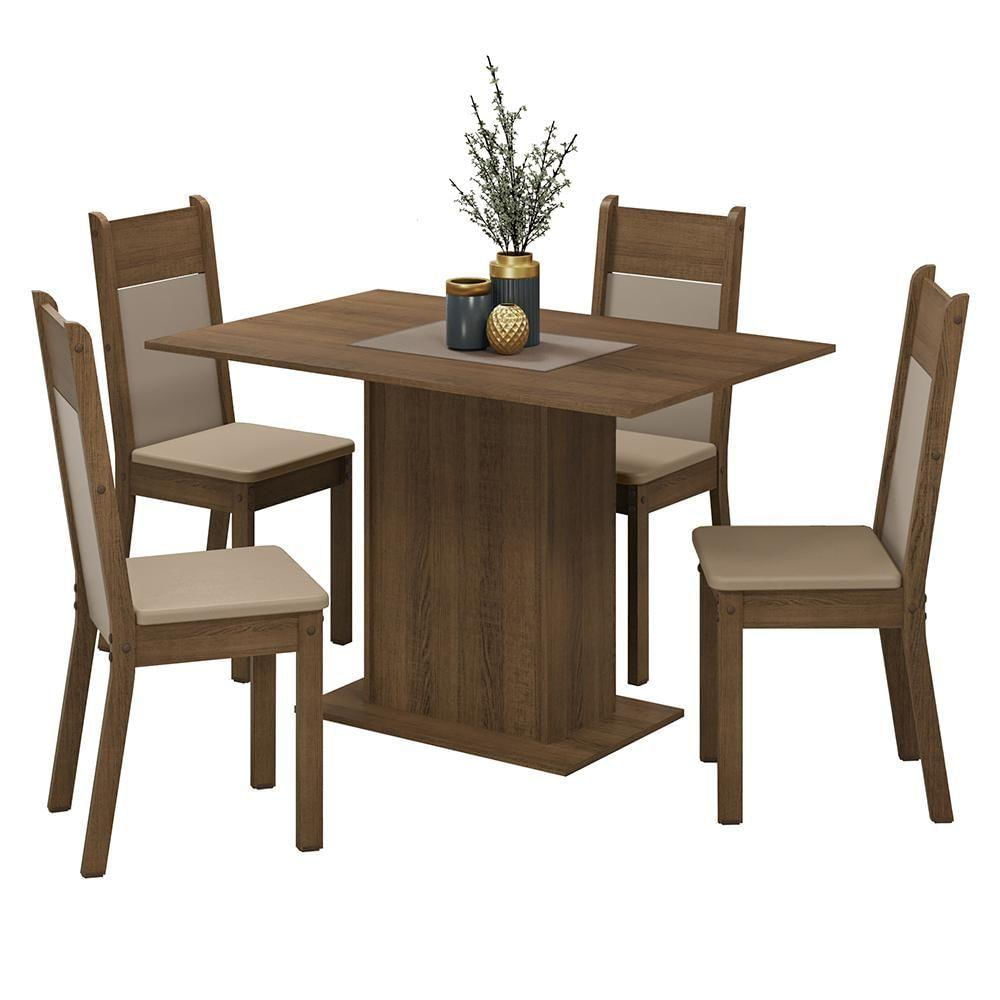 Encontraproduto.com.br - Conjunto Sala de Jantar Mesa Tampo de Madeira 4 Cadeiras Rustic/Crema/Bege Sheila Madesa